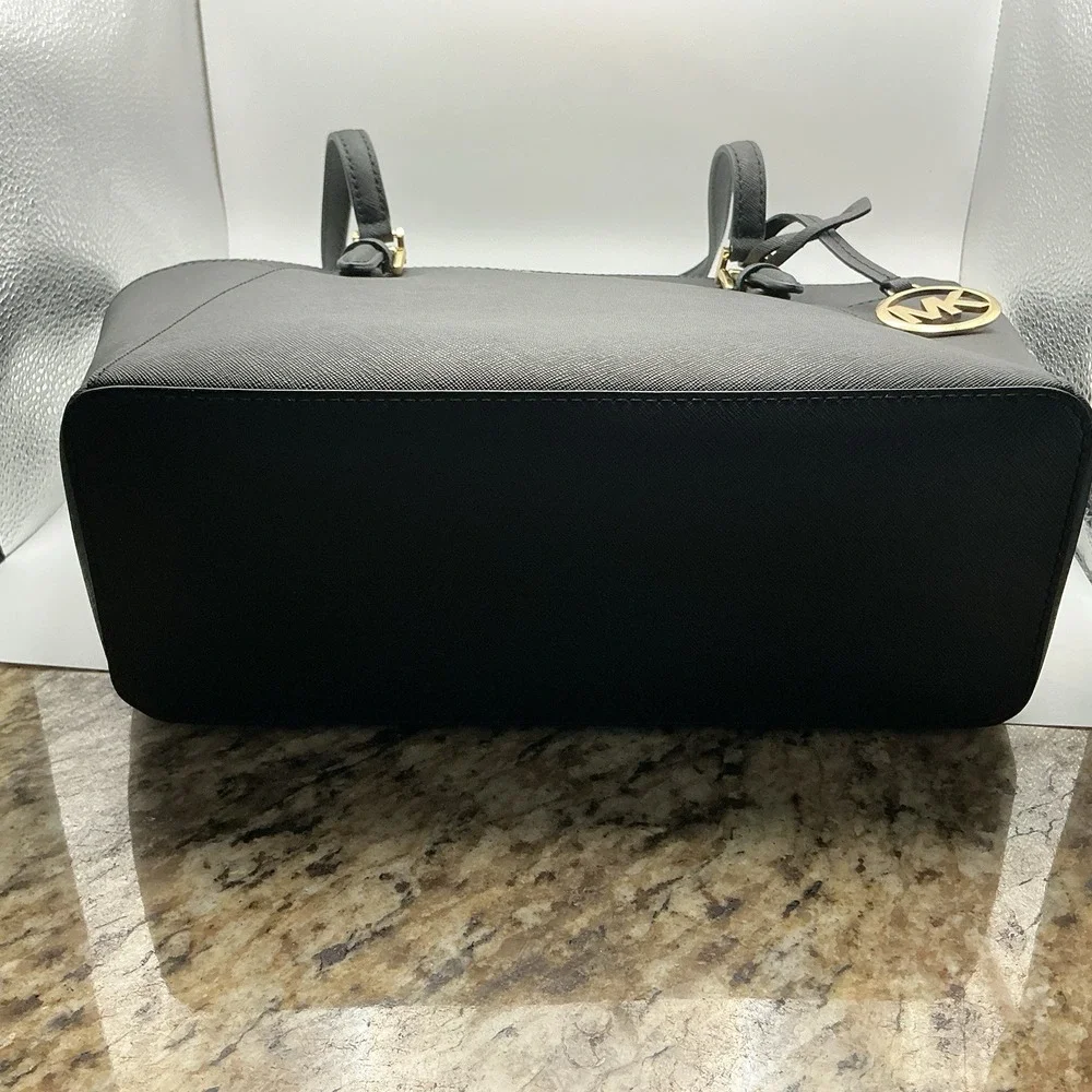 Michael Kors Charlotte Large TZ Tote Black Leather Shoulder Bag Gold NWT